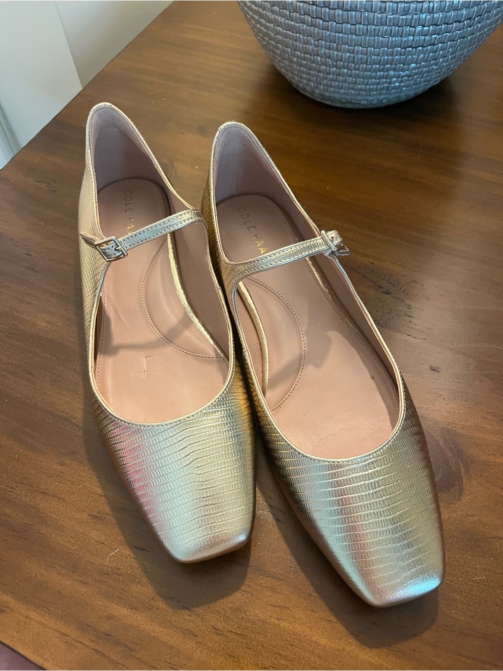 Cole Haan Metallic Gold Mary Jane Loafers